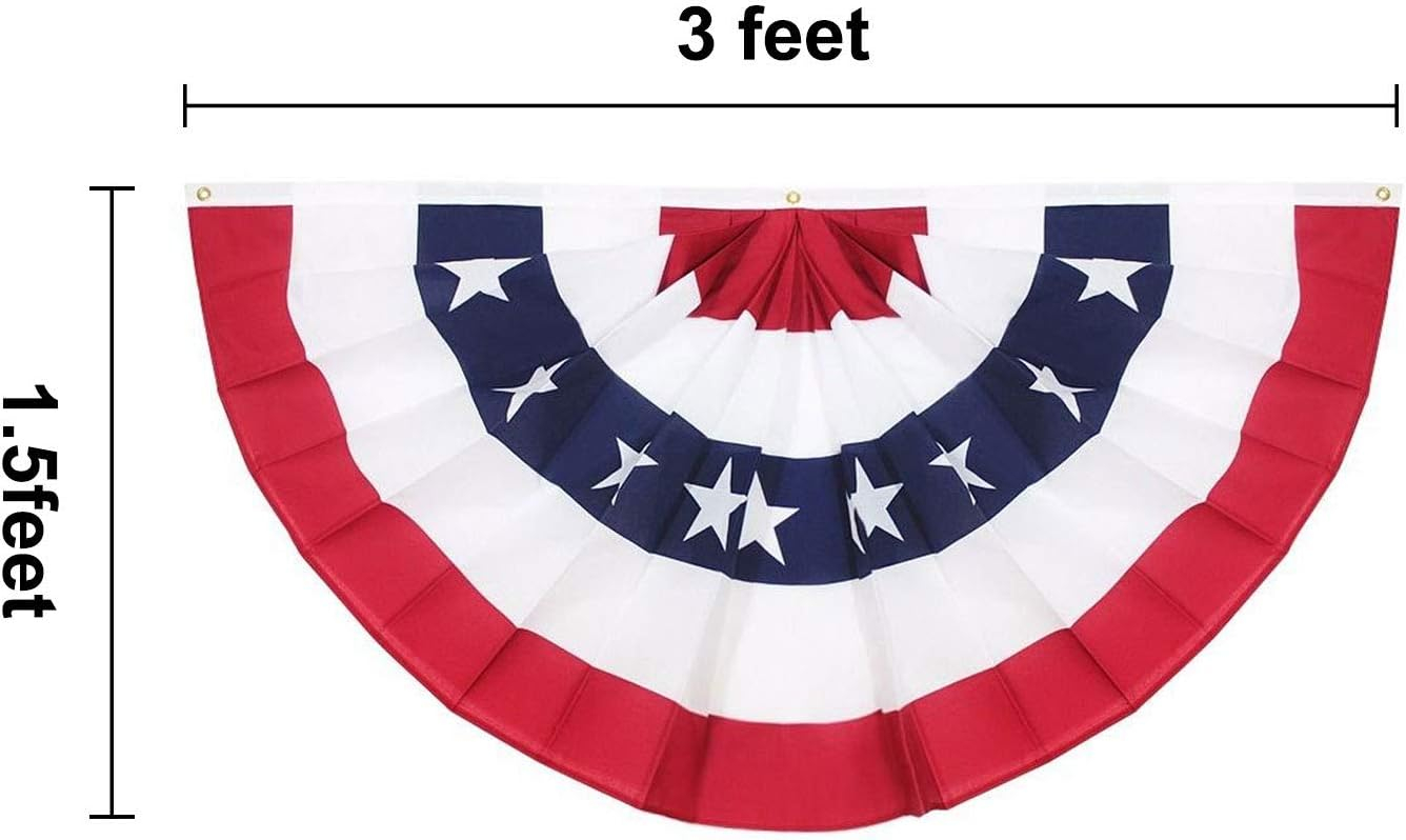 3-Pack American USA Patriotic Flag Bunting,3X1.5 Ft Pleated Fan Flag The United States Half Fan Banner for Indoor/Outdoor Decoration