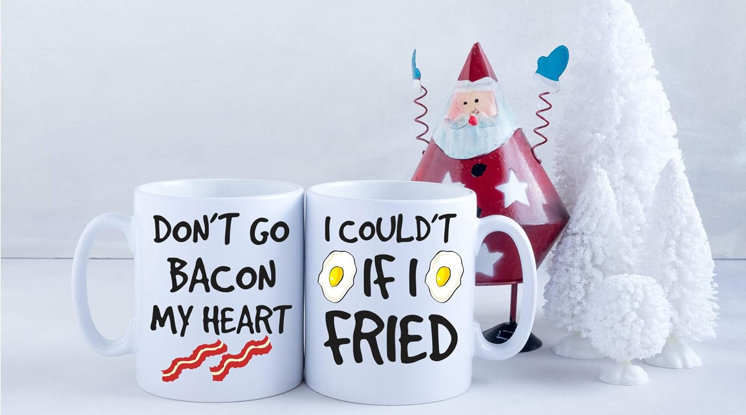 Don't Go Bacon My Heart, Could't If I Fried - Funny Couple Mug - (2) 11OZ Coffee Mug - Funny Mug Gift Set - Mugs For Husband and Wife His And Her Gifts - By