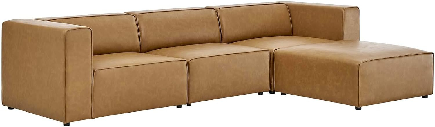 Modway Mingle Modern Faux Leather Sofa and Ottoman Set in Tan