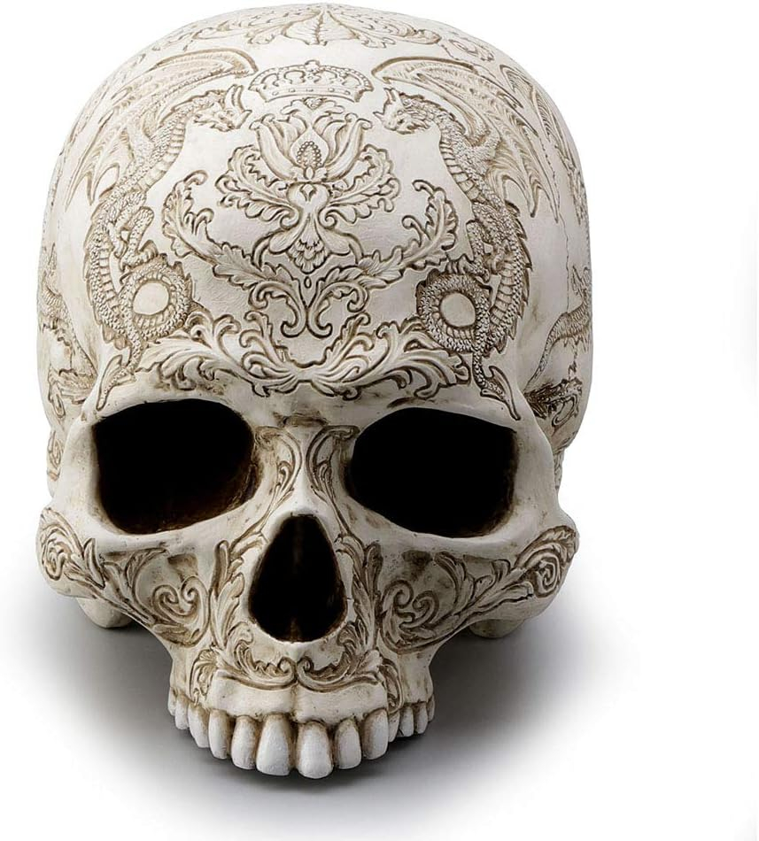 Veronese Design 5.4 Inch Thistle Flying Dragon Coat of Arms Skull Color Resin Statue Tabletop Figurine