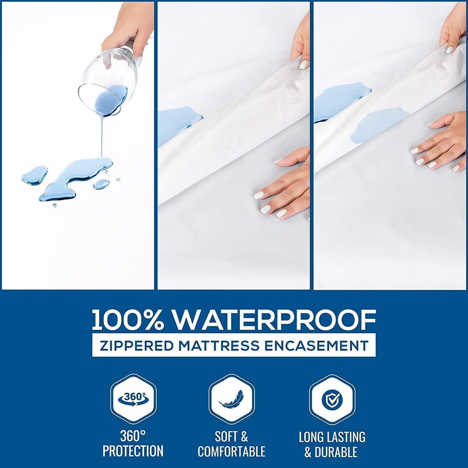 Utopia Bedding Zippered Mattress Encasement Short Queen, 100% Waterproof Bed Bug and Dust Mite Proof Mattress Protector, Absorbent Six-Sided Mattress Cover