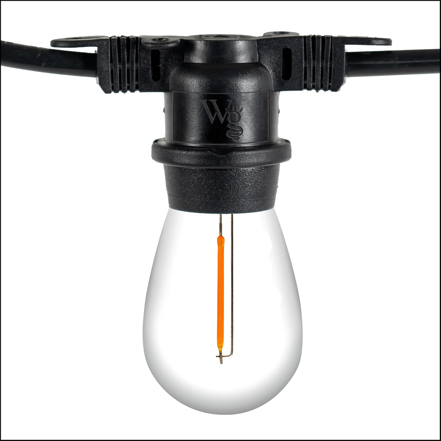 15’ LED Patio Lights, Black E26 SJTW Commercial Watertight Patio Stringer, with 10 Warm White S14 Vintage Edison Filament Bulbs, 18” Spacing