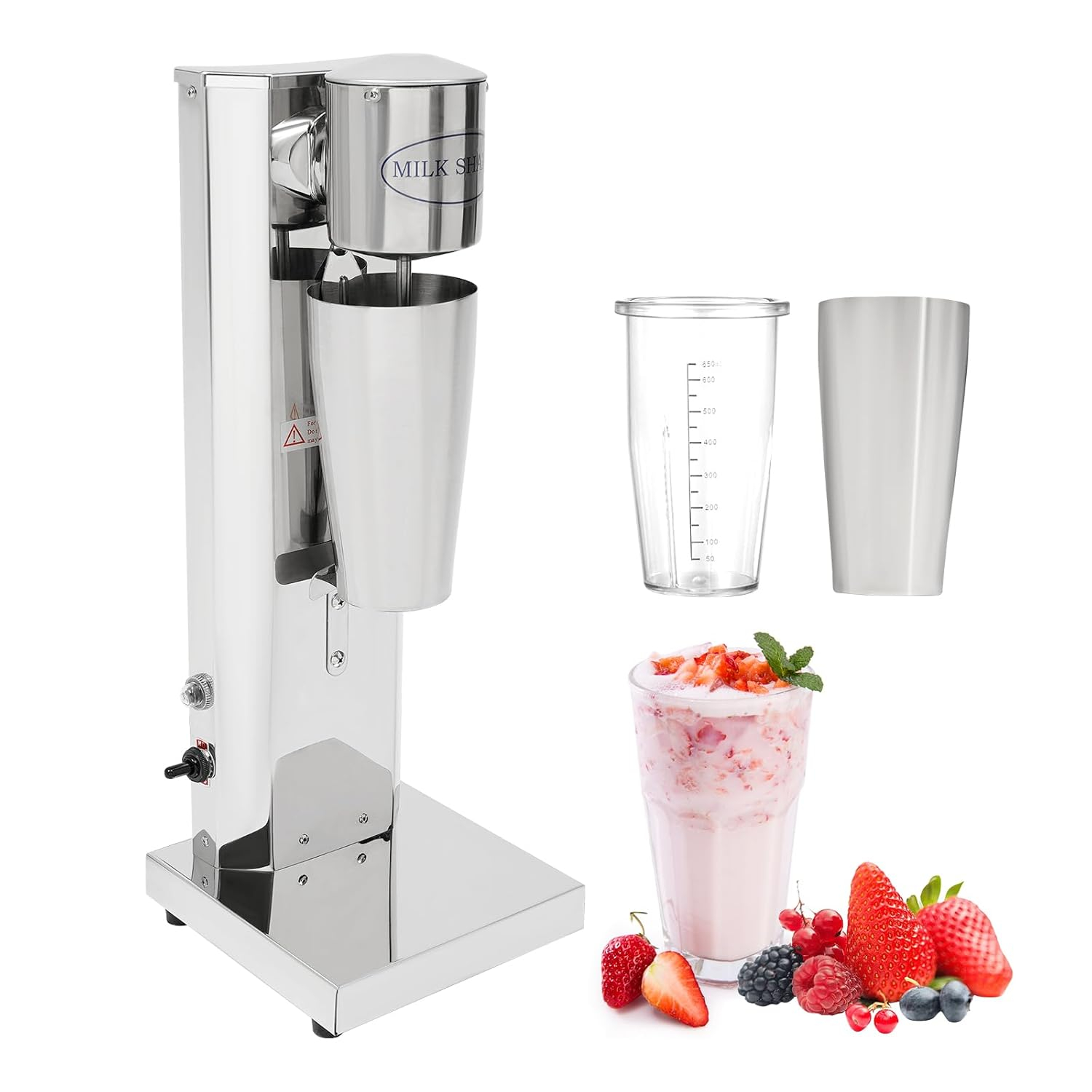 Electric Milkshake Maker Machine, Commercial Stainless Steel Milk Shake Machine with 2 Cups 650ml/Cup 110V 180W Drink Mixer Adjustable Speed Malt Maker Machine (1 Head)