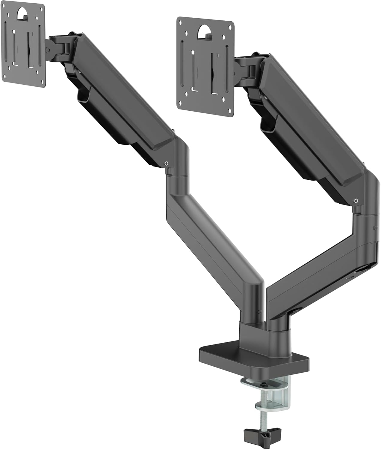 DS-32DMA: Dual Monitor Arm - Full Adjustable Monitor Desk Mount Swivel Vesa Bracket with C Clamp, Grommet Mounting Base up to 32 Inch Computer Screens, Made From Aluminum