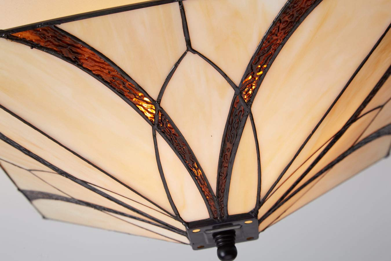 Vintage Semi Flush Ceiling Light Antique Brass Art Colorful Glass Shade 3-Light
