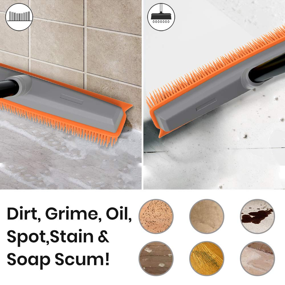 Rubber Push Handle Broom for Hardwood Floor,Carpet Rake Pet Hair Remover Broom