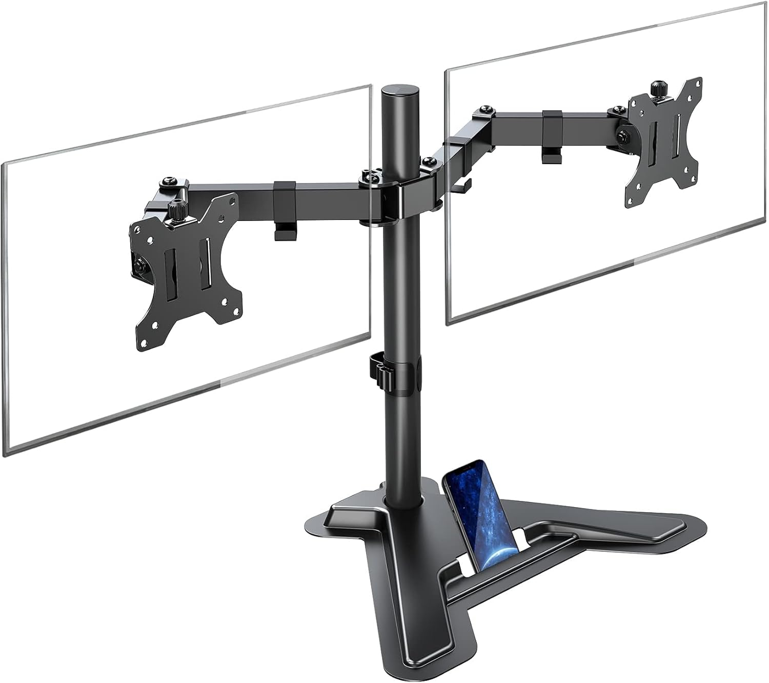 MOUNTUP Dual Monitor Stand - Freestanding & Height Adjustable Monitor Desk Mount, Steady VESA Mount Holds Max 17.6 lbs, Computer Monitor Stand for 2 Screens up to 27 inches, MU1002