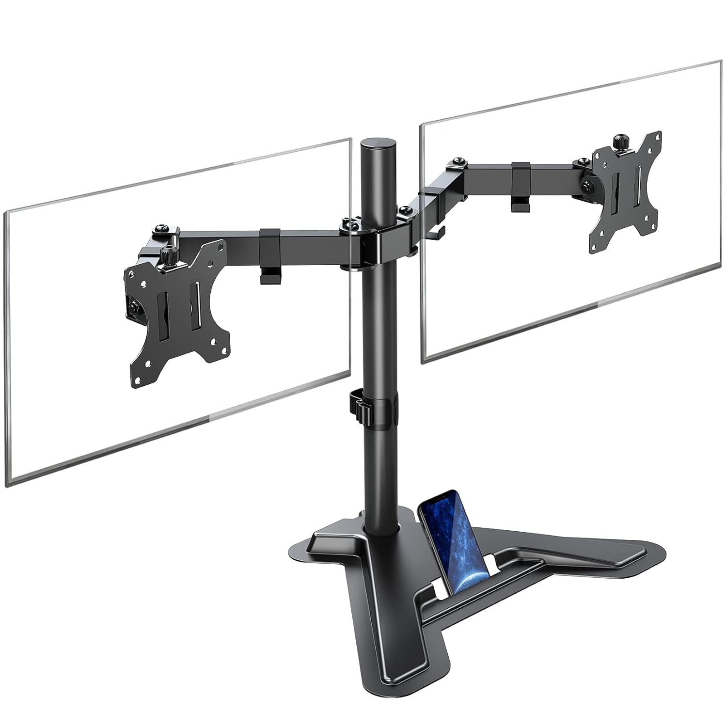 MOUNTUP Dual Monitor Stand - Freestanding & Height Adjustable Monitor Desk Mount, Steady VESA Mount Holds Max 17.6 lbs, Computer Monitor Stand for 2 Screens up to 27 inches, MU1002