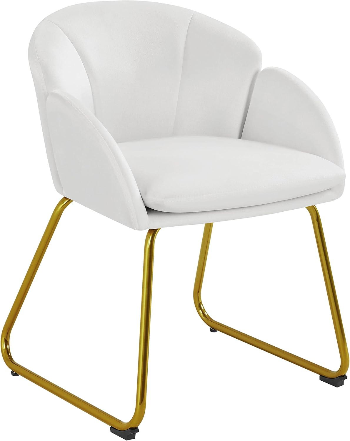 Yaheetech Modern Velvet Vanity Chair Armchair, Flower Shaped Makeup Chair with Golden Metal Legs for Living Room/Makeup Room/Bedroom/Home Office/Kitchen, White