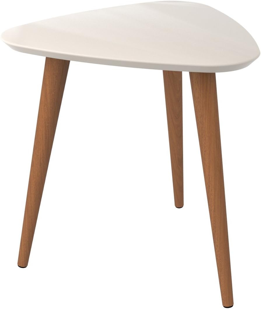 Utopia 19.68" High Triangle End Table With Splayed Wooden Legs in Off White