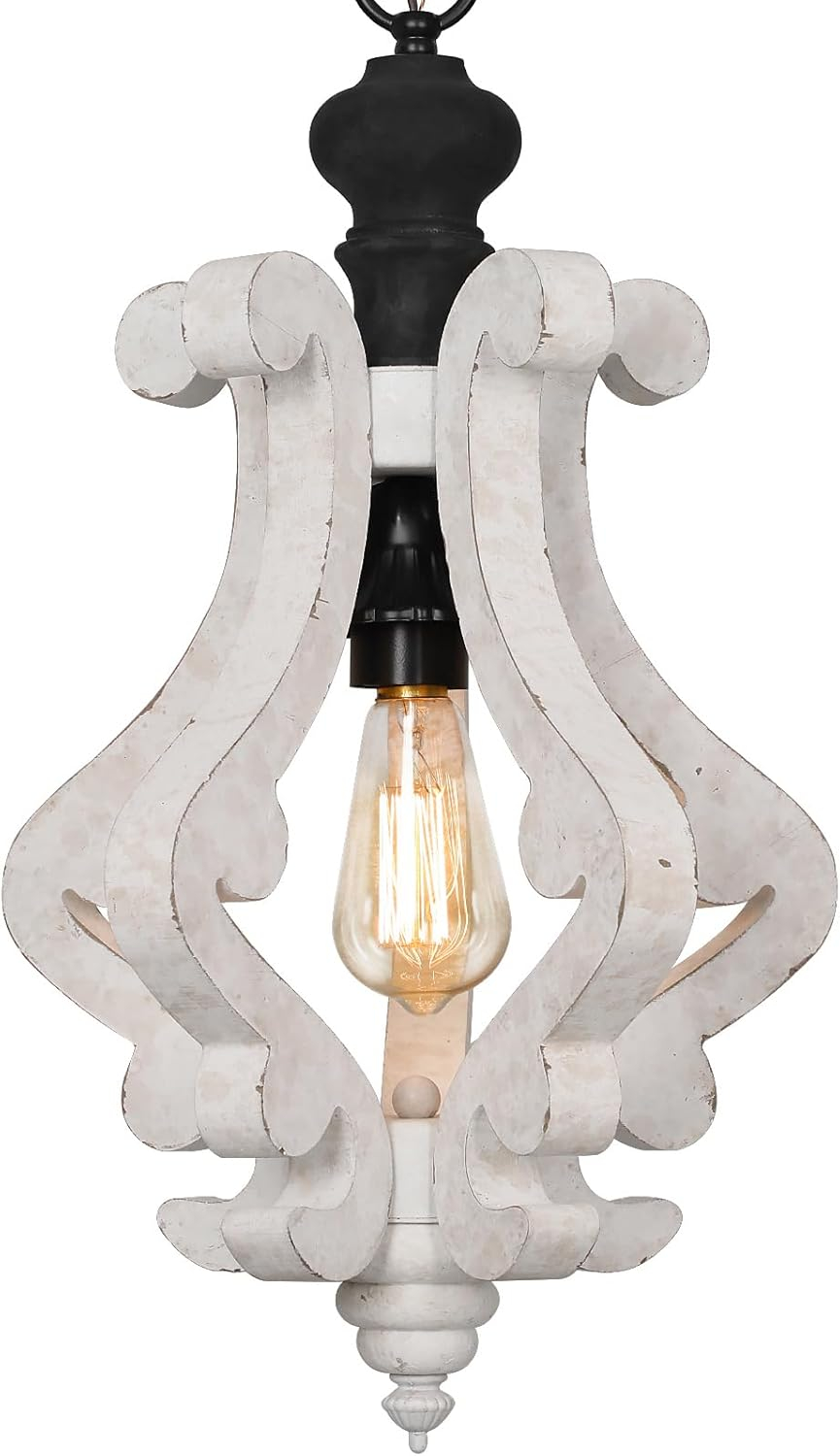 Wooden Chandelier Pendant Light with Adjustable Chain Lighting Fixture for Farmhouse Living Room