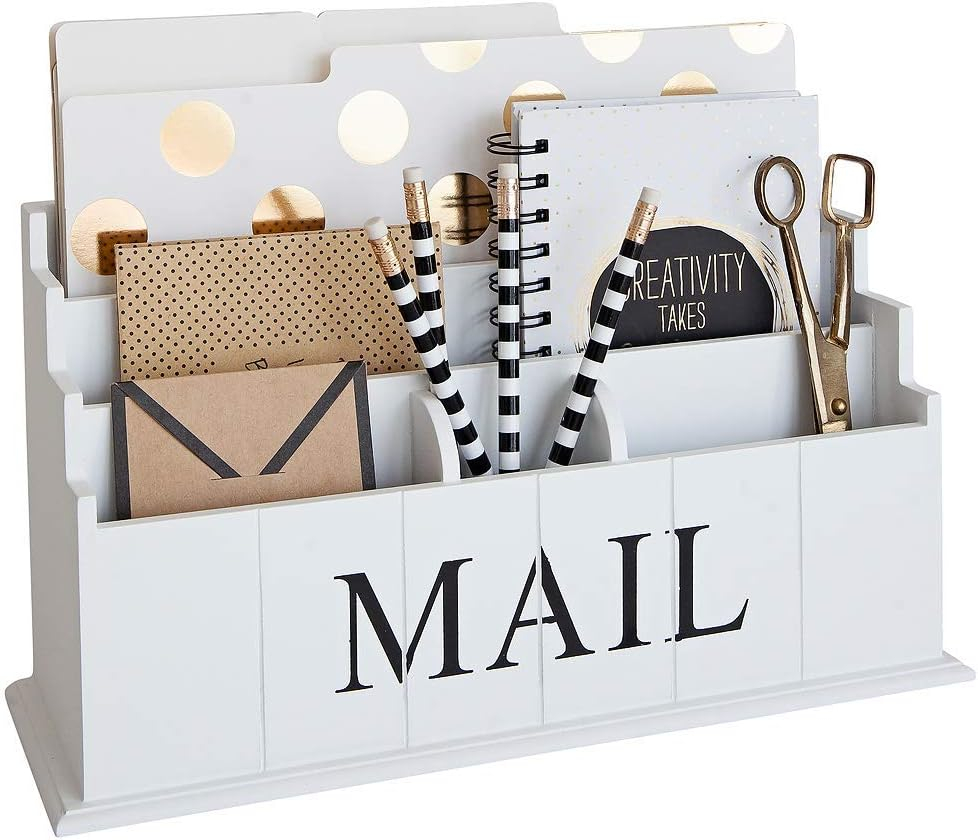 White Wooden Mail Organizer - 3 Tier