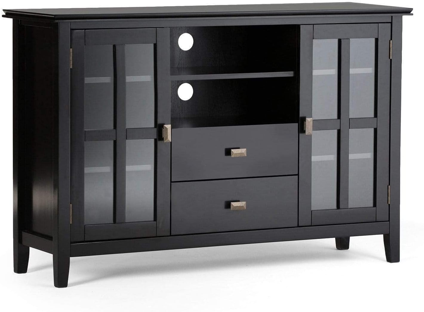 Simpli Home Artisan Wood 53" Transitional TV Media Stand in Black For TVs up to 60"