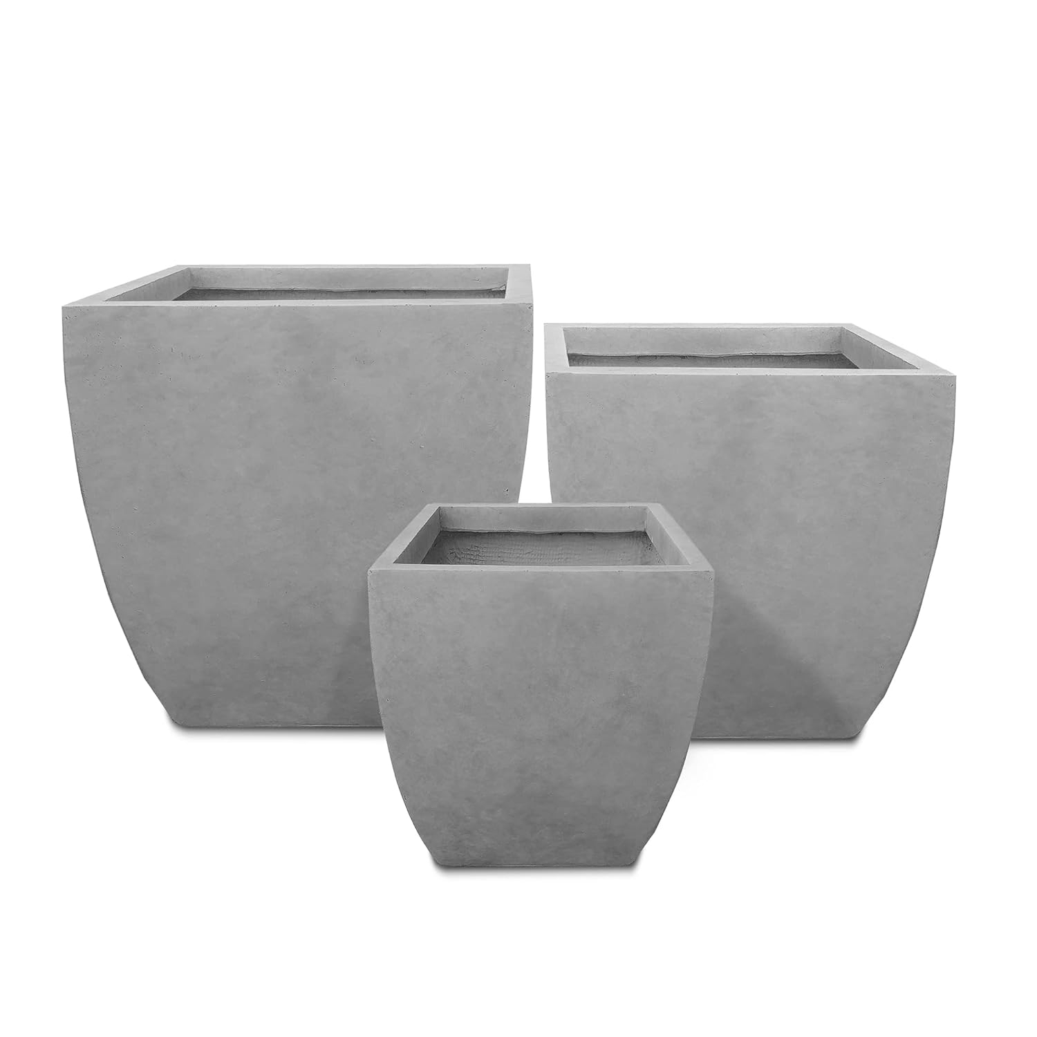 Contemporary Square Medium Natural Concrete Planter 17.7" with Drainage