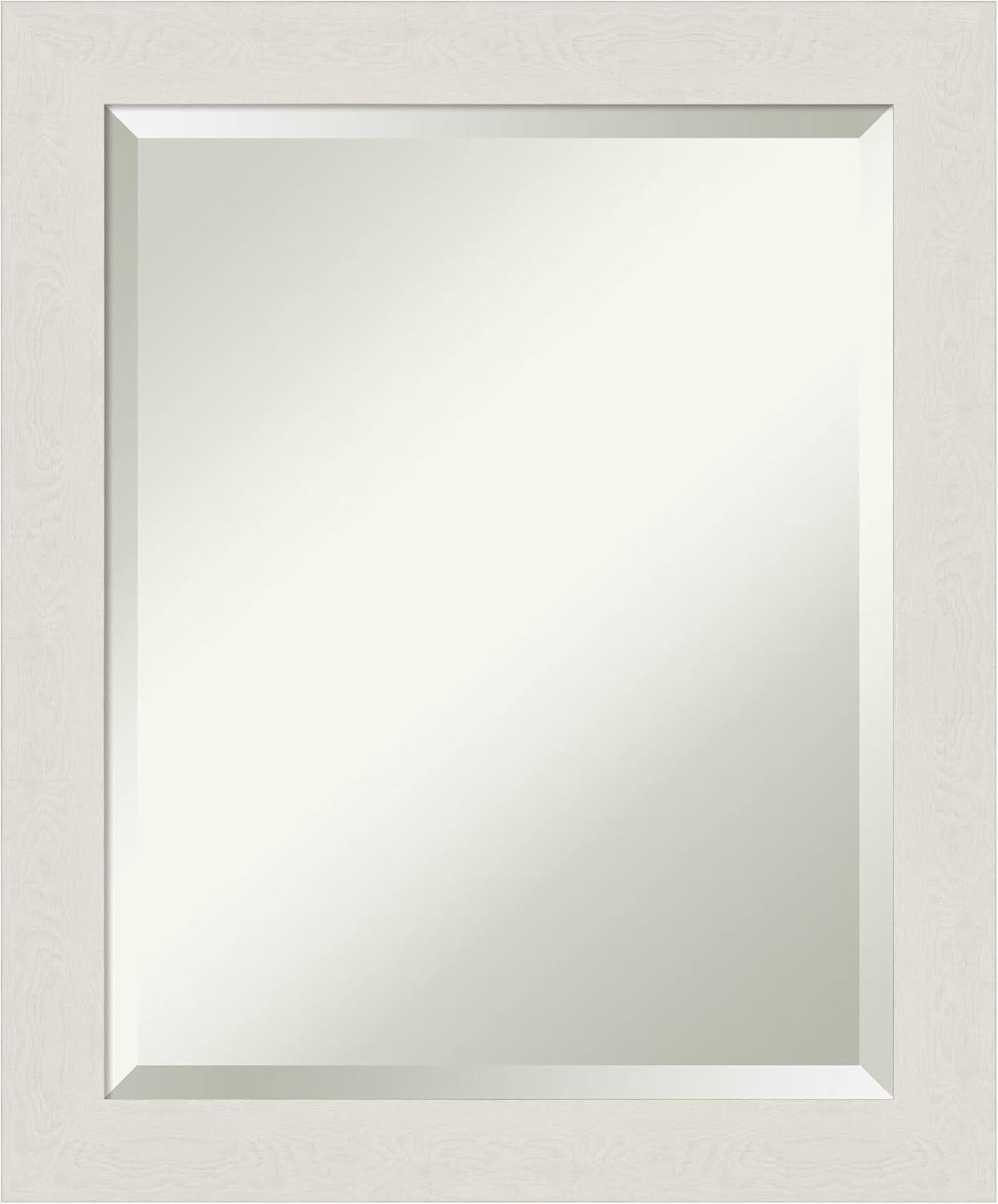 Amanti Art Beveled Bathroom Wall Mirror - Rustic Plank White Narrow Frame Outer Size: 19 x 23 in