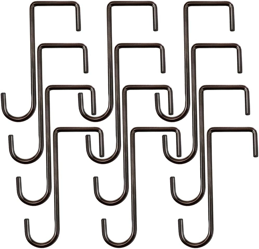 HiGift 12 Pack Vinyl Fence Hooks, 2 x 6 inch Patio Hangers Powder Coated Steel Pergola Hooks for Hanging Plants,Bird Feeders,Bird House,Outdoor String Lights,Pool Towels Equipment Tools - Brown