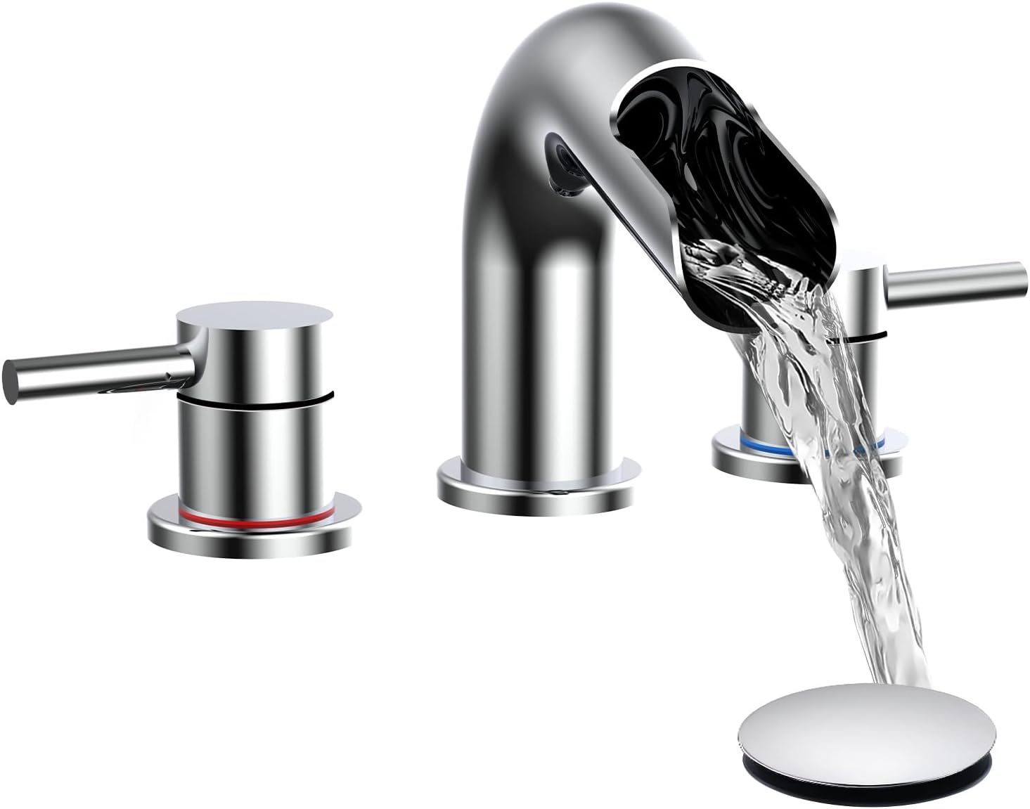 Qomolangma Waterfall Bathroom Faucets 3 Holes 2 Handles - Brushed Gold Bathroom Sink Faucets Widespread with Pop Up Drain, Lavatory Mixer Tap for Bathroom Sink RV Vessel Basin