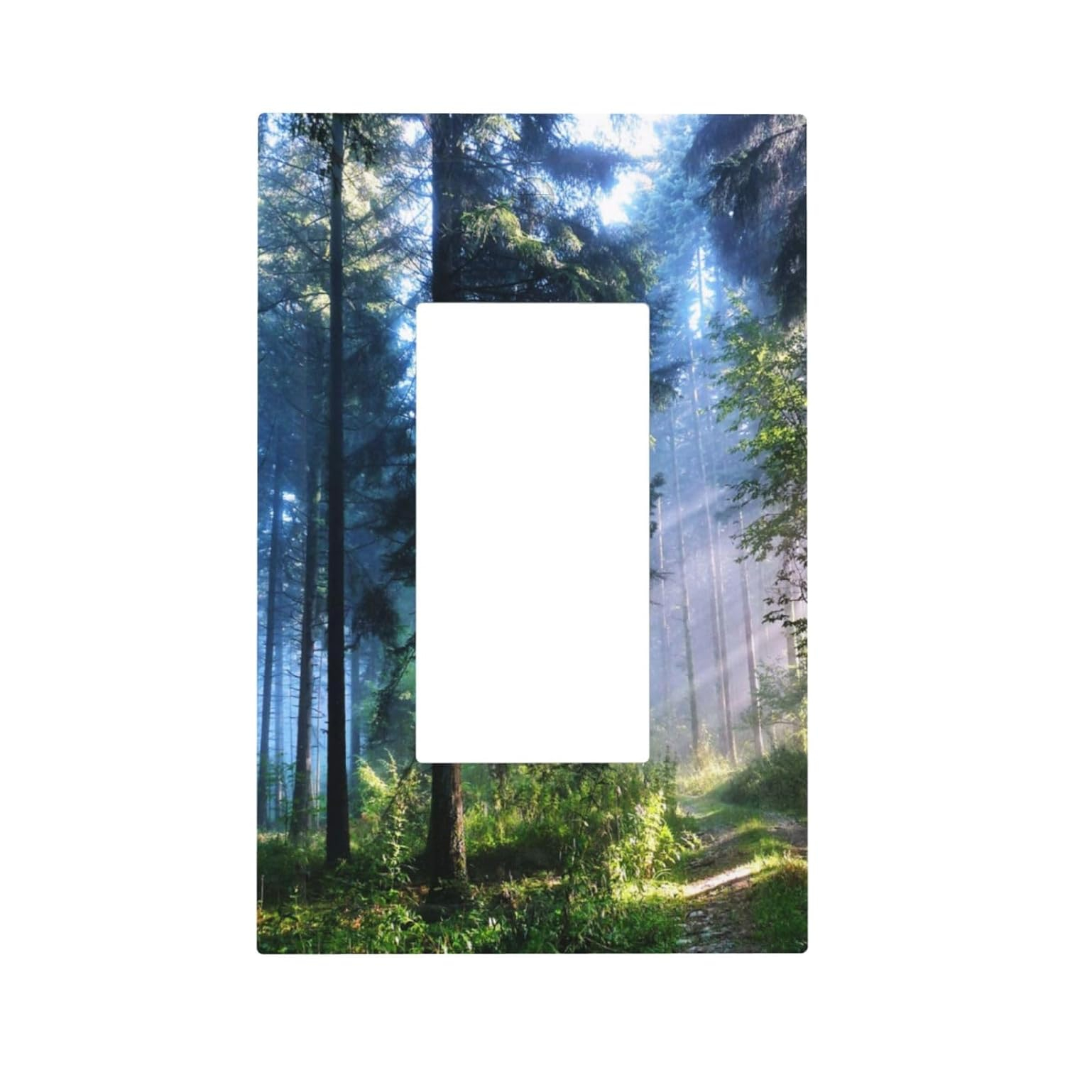 Jungle Woodland Woods Landscape Nature Forest Tree 1 Gang Device Rocker/Decorator Gfci Outlet Light Switch Electrical Wall Plate Cover Green Natural Misty Foggy Mountain Scenery Decorative Faceplate
