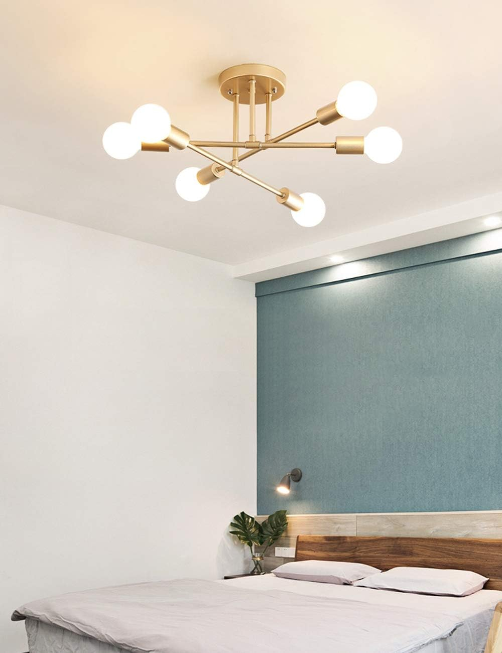 Gold Modern Sputnik 6-Light Chandelier with LED Bulbs