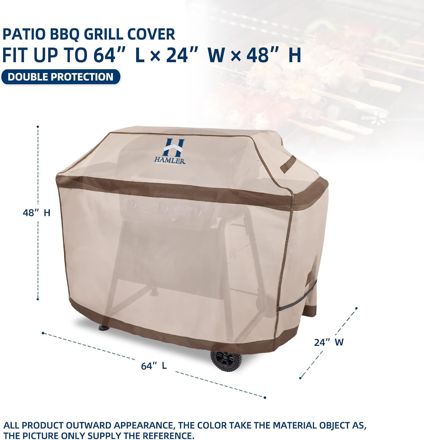 HAMLER Grill Cover 64 Inch, Heavy Duty Waterproof BBQ Covers, Gas Grill Covers Fits Weber Spirit, Weber Genesis, Char-Broil,Nexgrill, Brinkmann, Brown & Beige