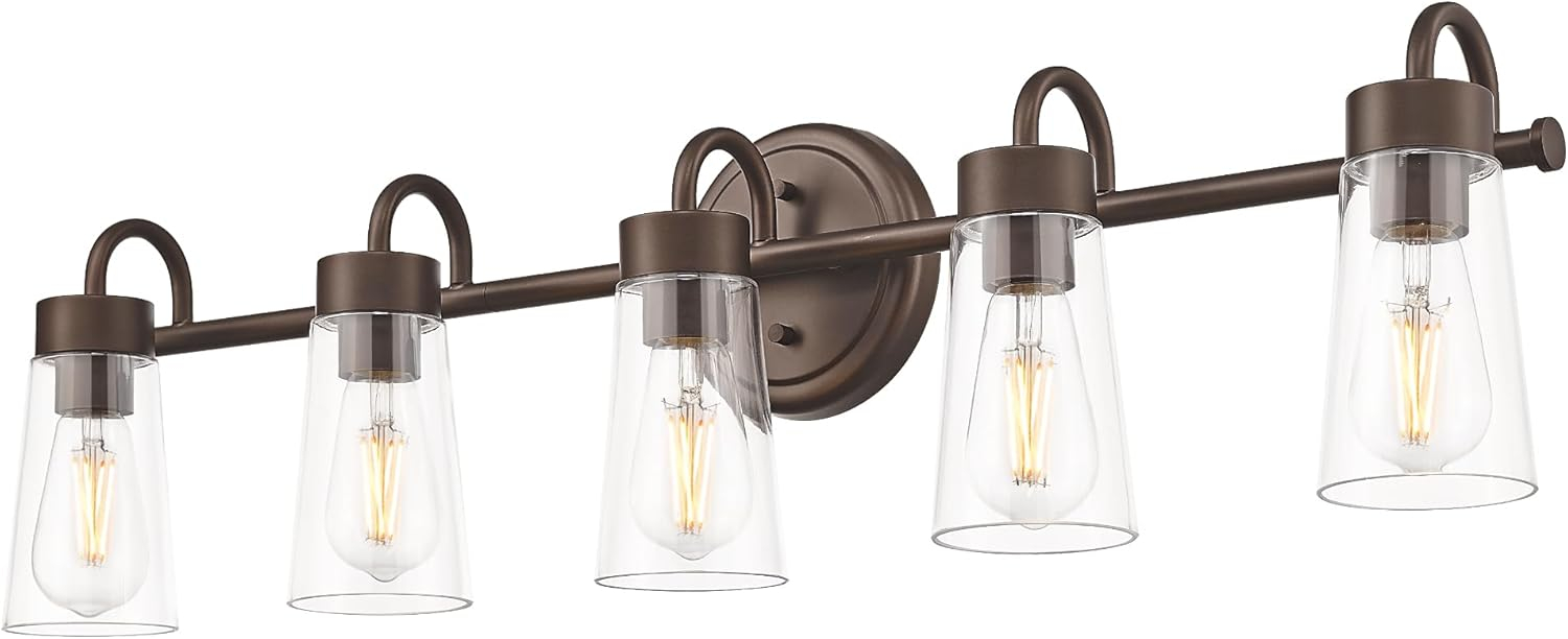 zeyu 33" 5-Light Bathroom Vanity Light, Farmhouse Bathroom Lighting Fixture, Oil Rubbed Bronze Finish with Clear Glass, ZTH108B-5W ORB