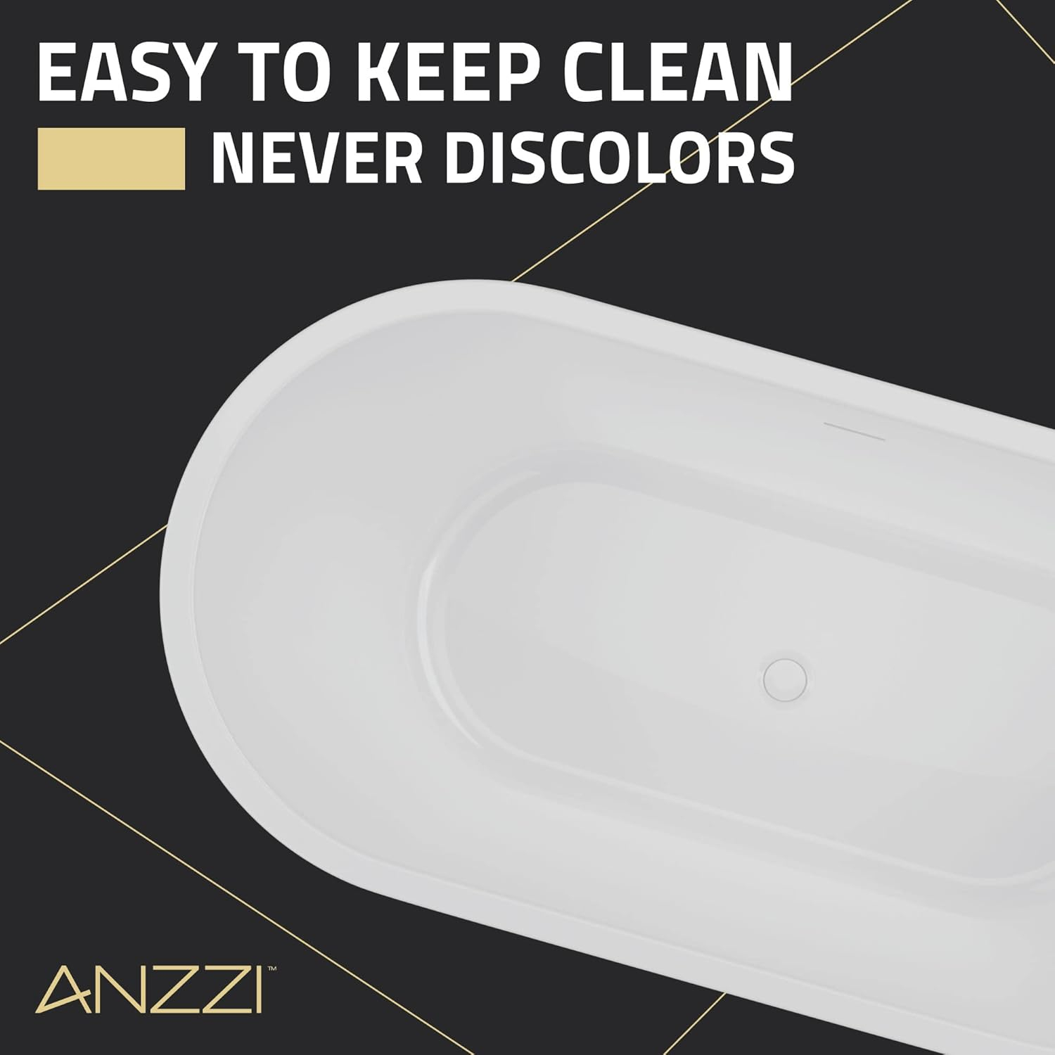 Glossy Black Acrylic Freestanding Soaking Bathtub with Overflow