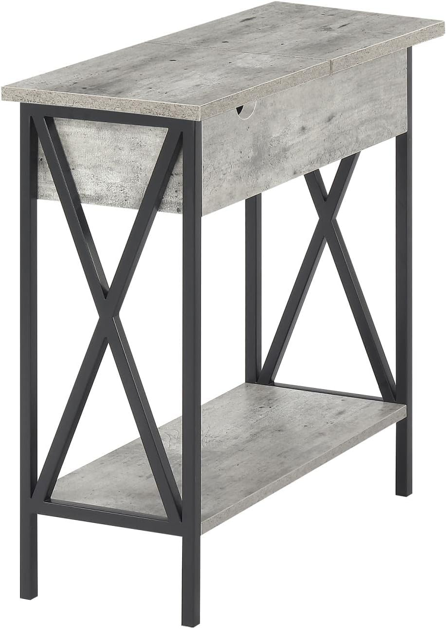 Convenience Concepts Tucson Flip Top End Table with Charging Station and Shelf, Faux Birch/Black