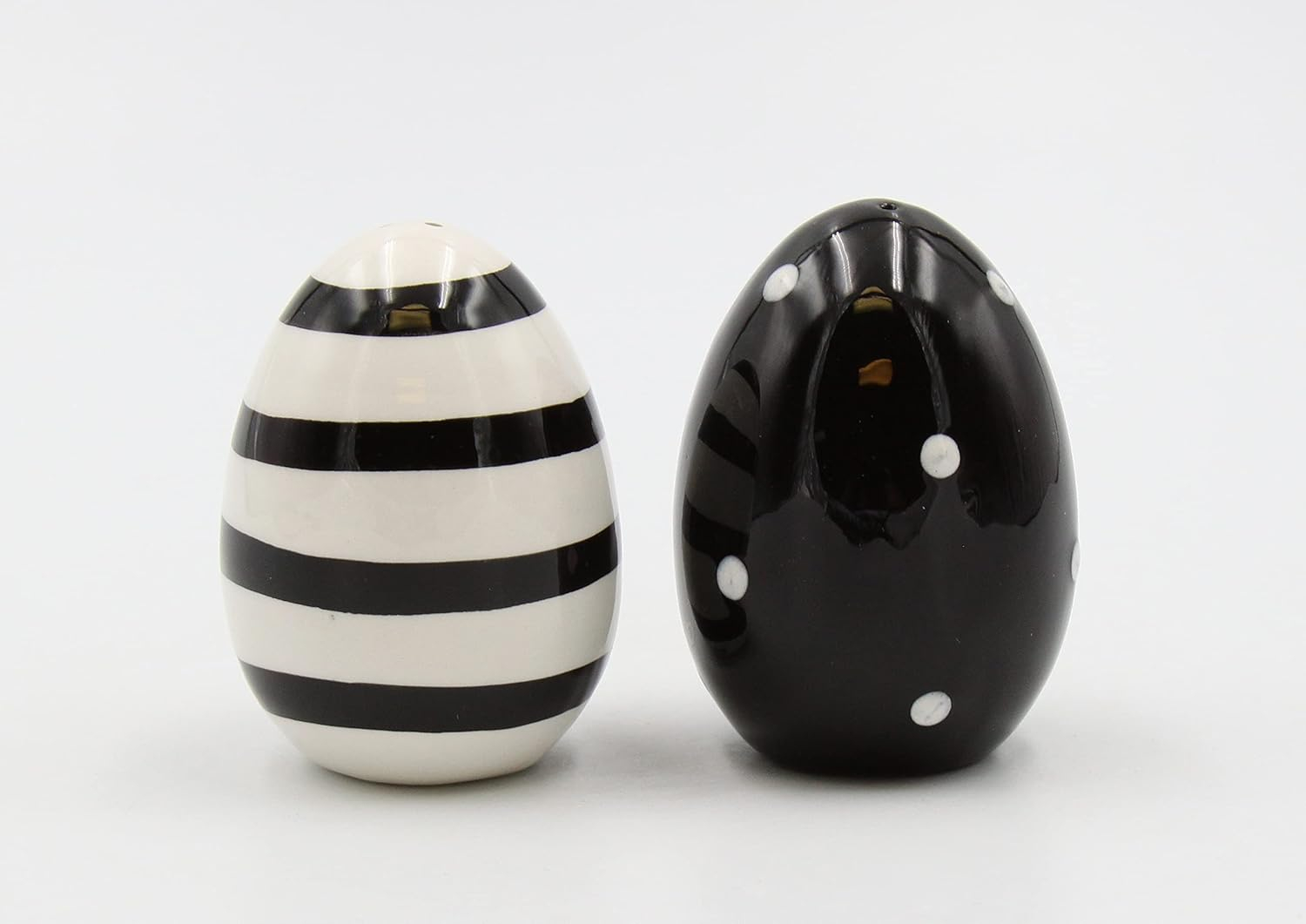 Black and White Ceramic Oval Egg Salt and Pepper Shakers