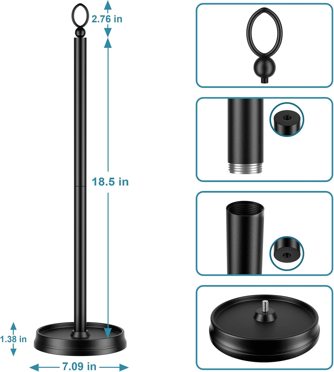 Heavy Weighted Toilet Paper Holder (with Reserve Function) Free Standing, Spare Toilet Paper Roll Storage Stand for Bathroom Total Height 22.5" ，Matte Black