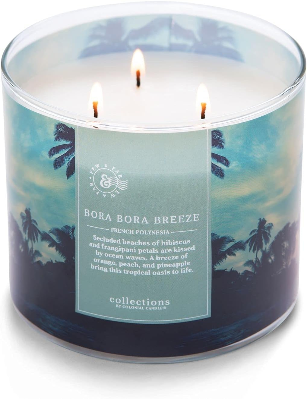 Colonial Candle Bora Bora Breeze Scented Jar Candle, Travel Collection, 3 Wick, Blue, 14.5 oz - Up to 60 Hours Burn