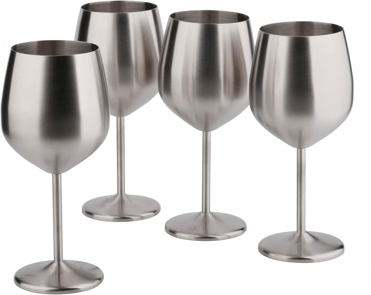 Stainless Steel Wine Glass 18oz - Set of 4 Matte Silver - 3.6" D x 8.3" H, Large (851005)