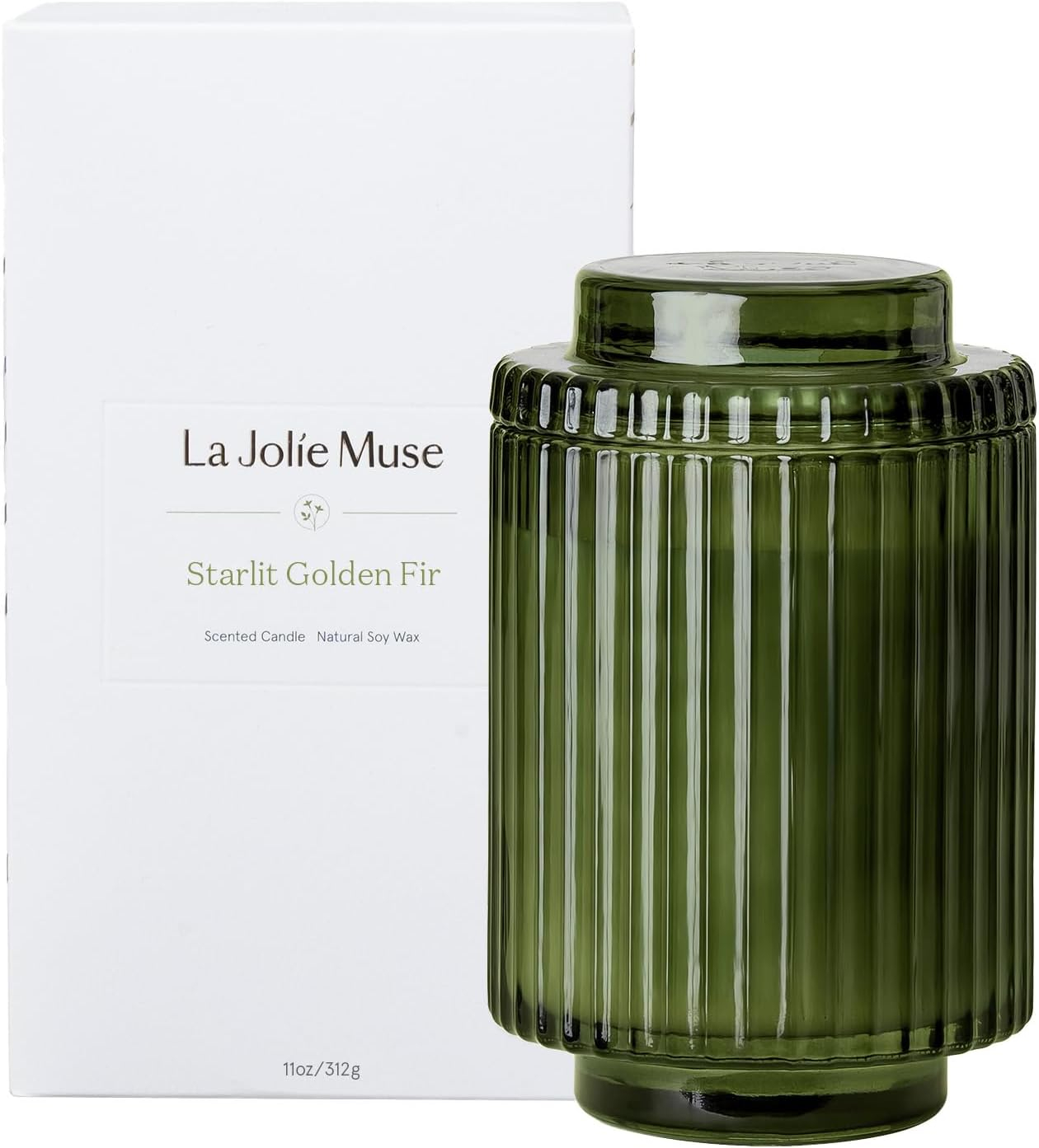Pomegranate & Pine Green Ribbed Glass Soy Candle, 11oz