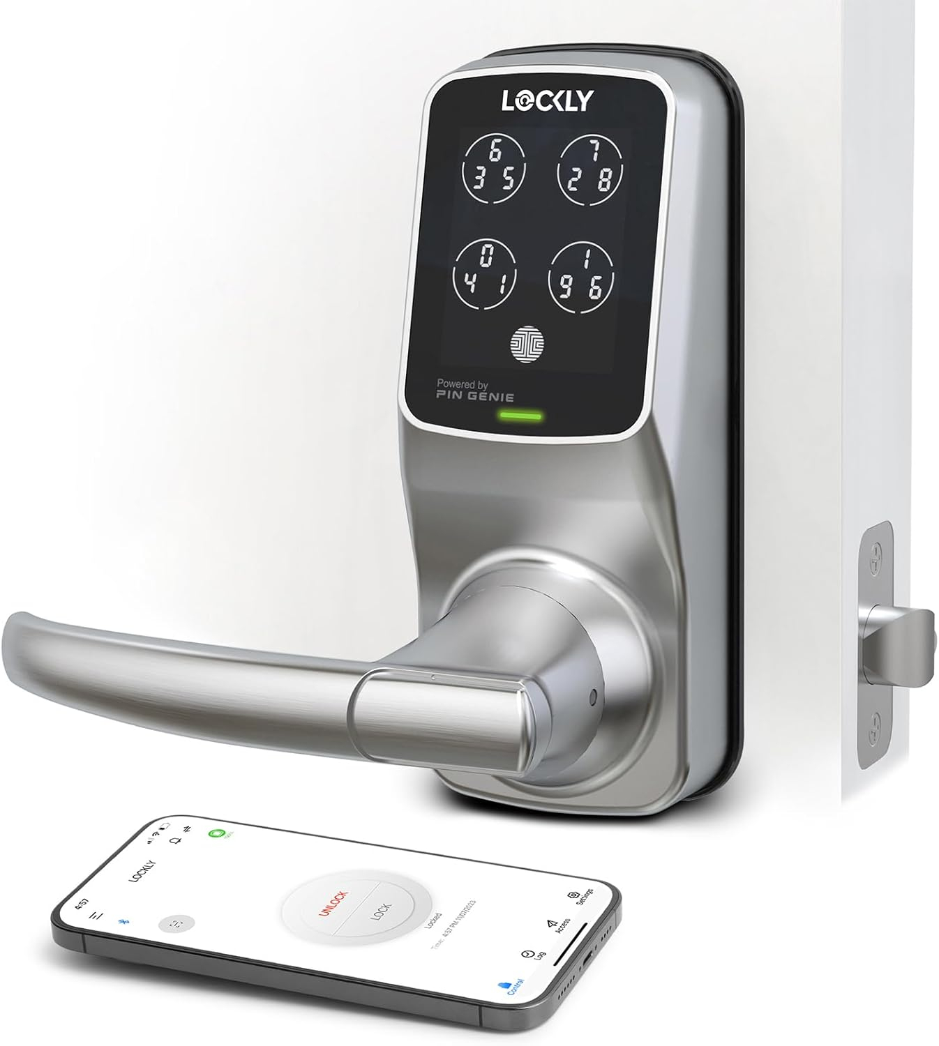 Lockly Smart Lock Model 6S, Bluetooth Smart Door Lock, Keyless Entry Door Lock, Touchscreen Keypad, App Control, eKeys and Offline Access Code, Auto Lock - Satin Nickel