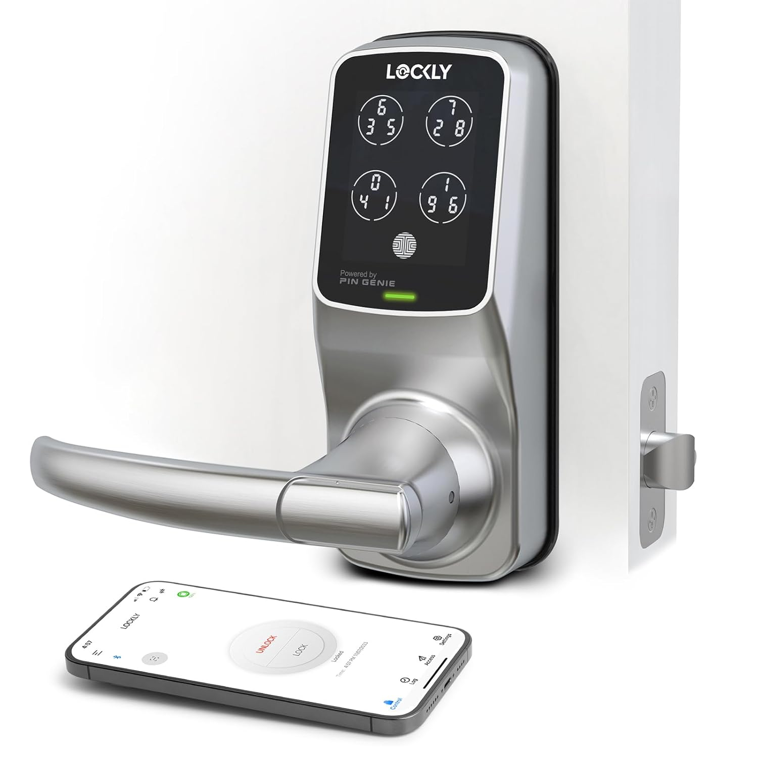 Lockly Smart Lock Model 6S, Bluetooth Smart Door Lock, Keyless Entry Door Lock, Touchscreen Keypad, App Control, eKeys and Offline Access Code, Auto Lock - Satin Nickel
