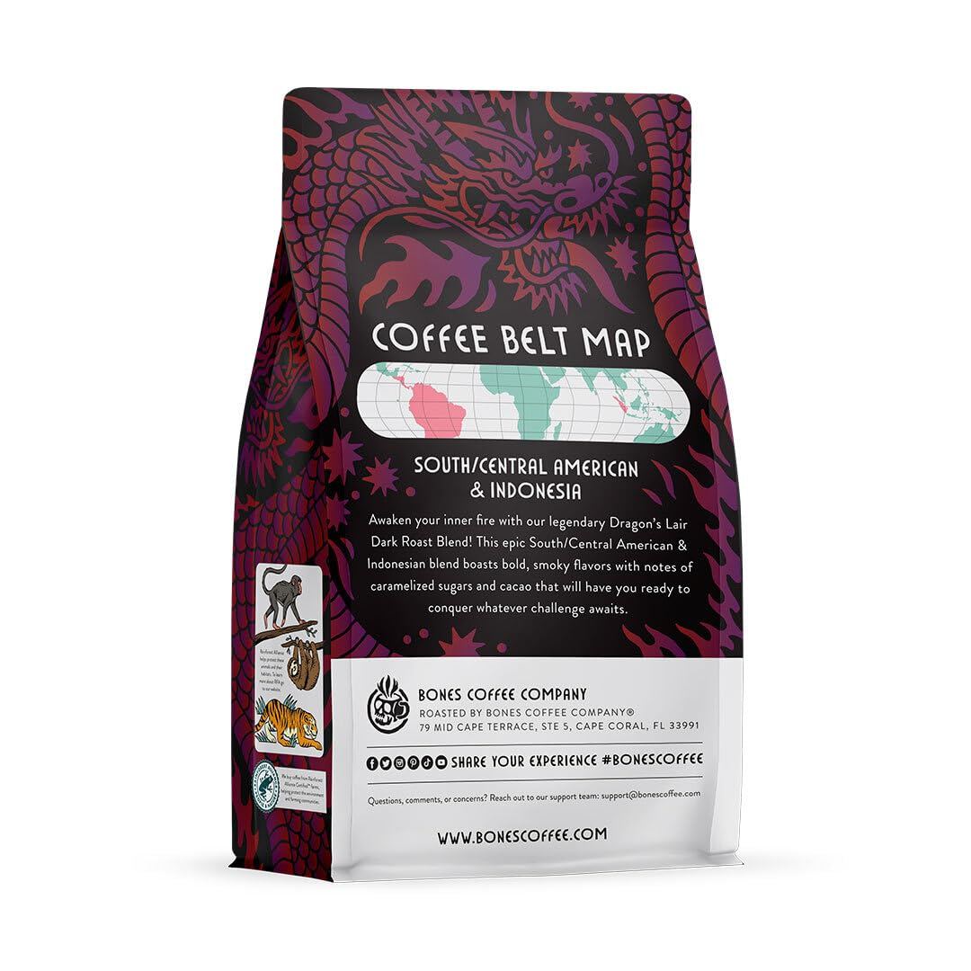 Dragon's Lair Dark Roast Ground Coffee with Smoky Cacao Notes