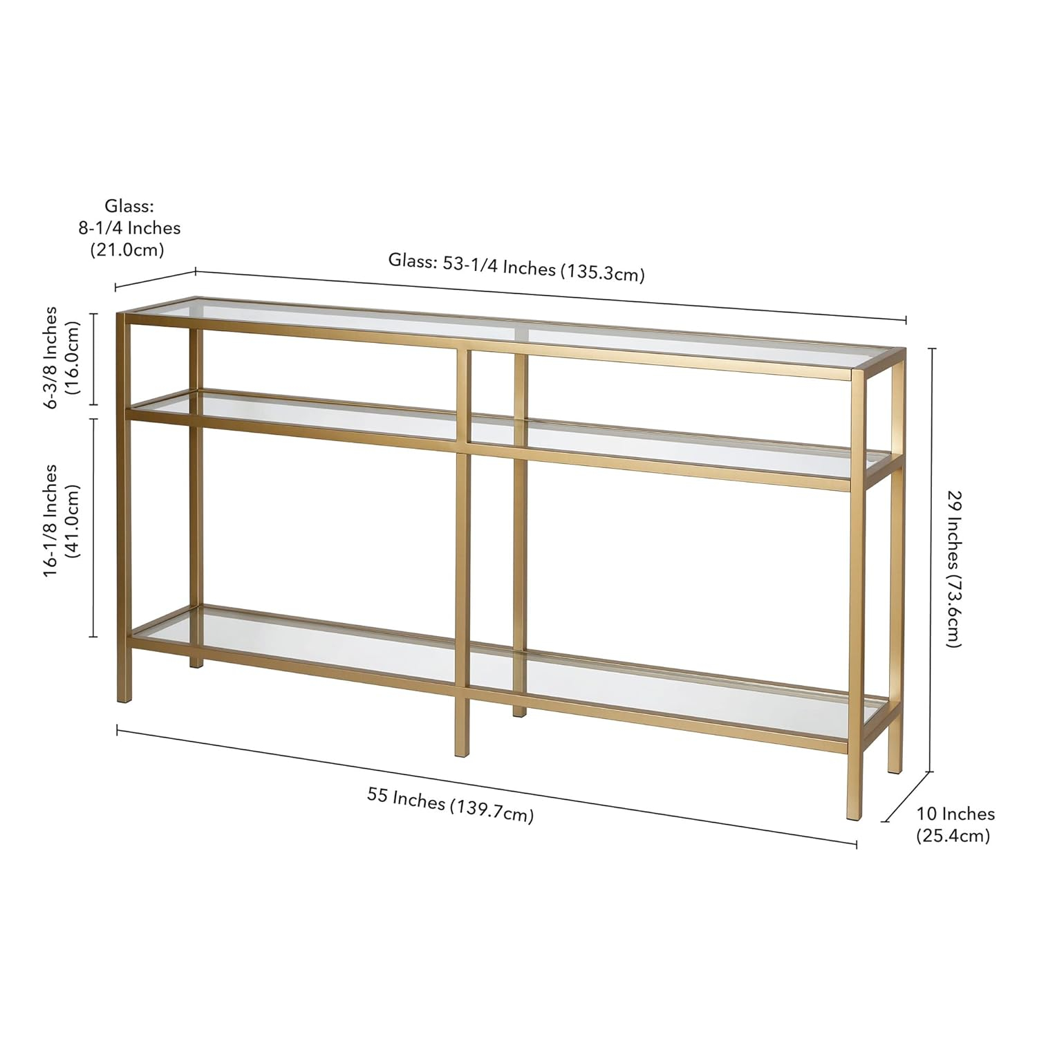 Evelyn&Zoe Sivil 55" Wide Rectangular Console Table, Brass