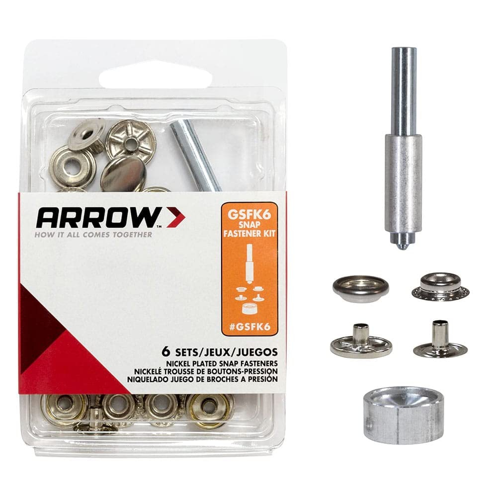 Arrow GSFK6 3/8" & 1/2", Screw Snap Fastener Kit, Brass Construction, 6-Pack