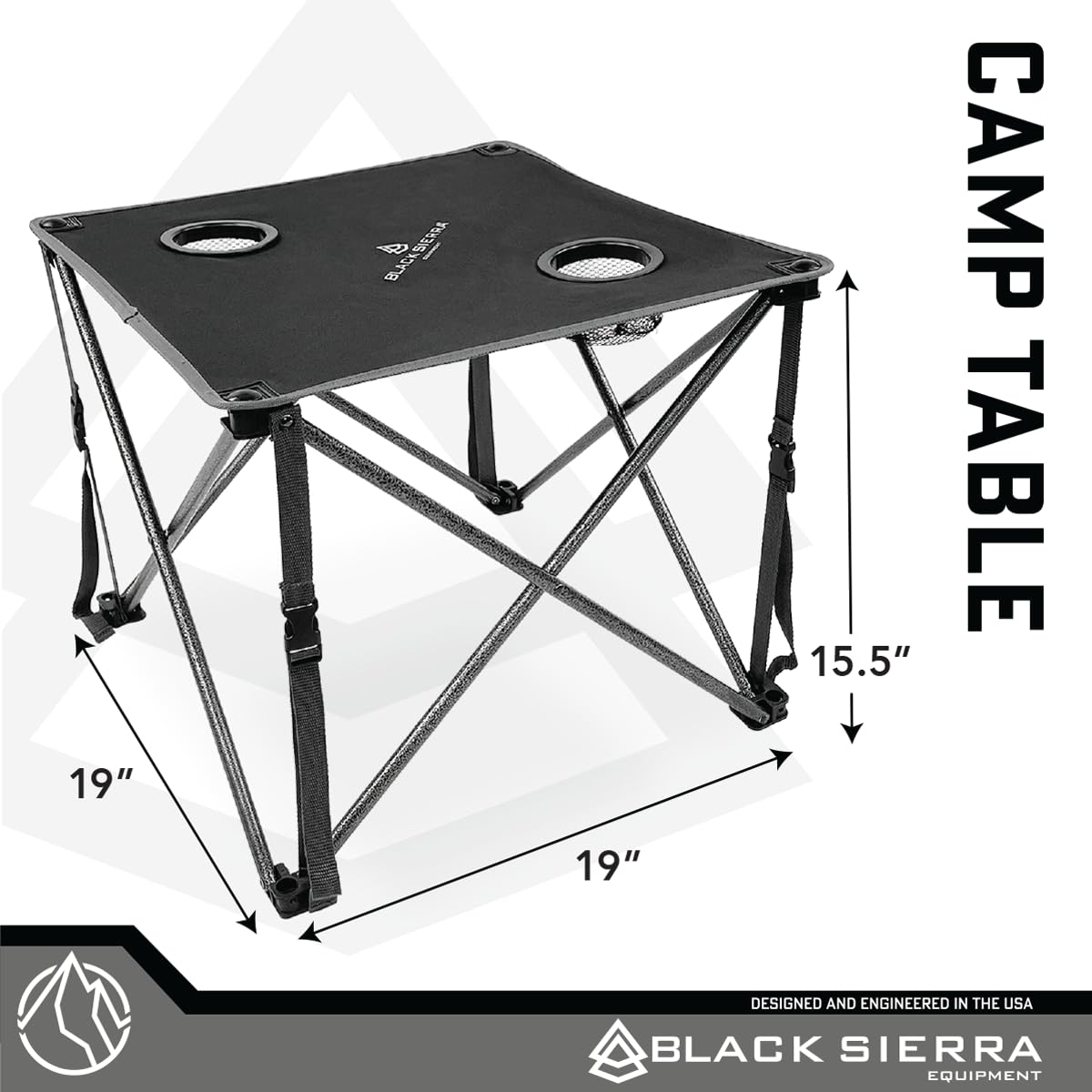 Black Sierra Foldable Camping Table w/ 2 Cup-Holders and Carry Bag, Heavy Duty Frame Supports 45lbs, Perfect for Tailgating, Compact for Storage & Transportation, Portable Outdoor Folding Table