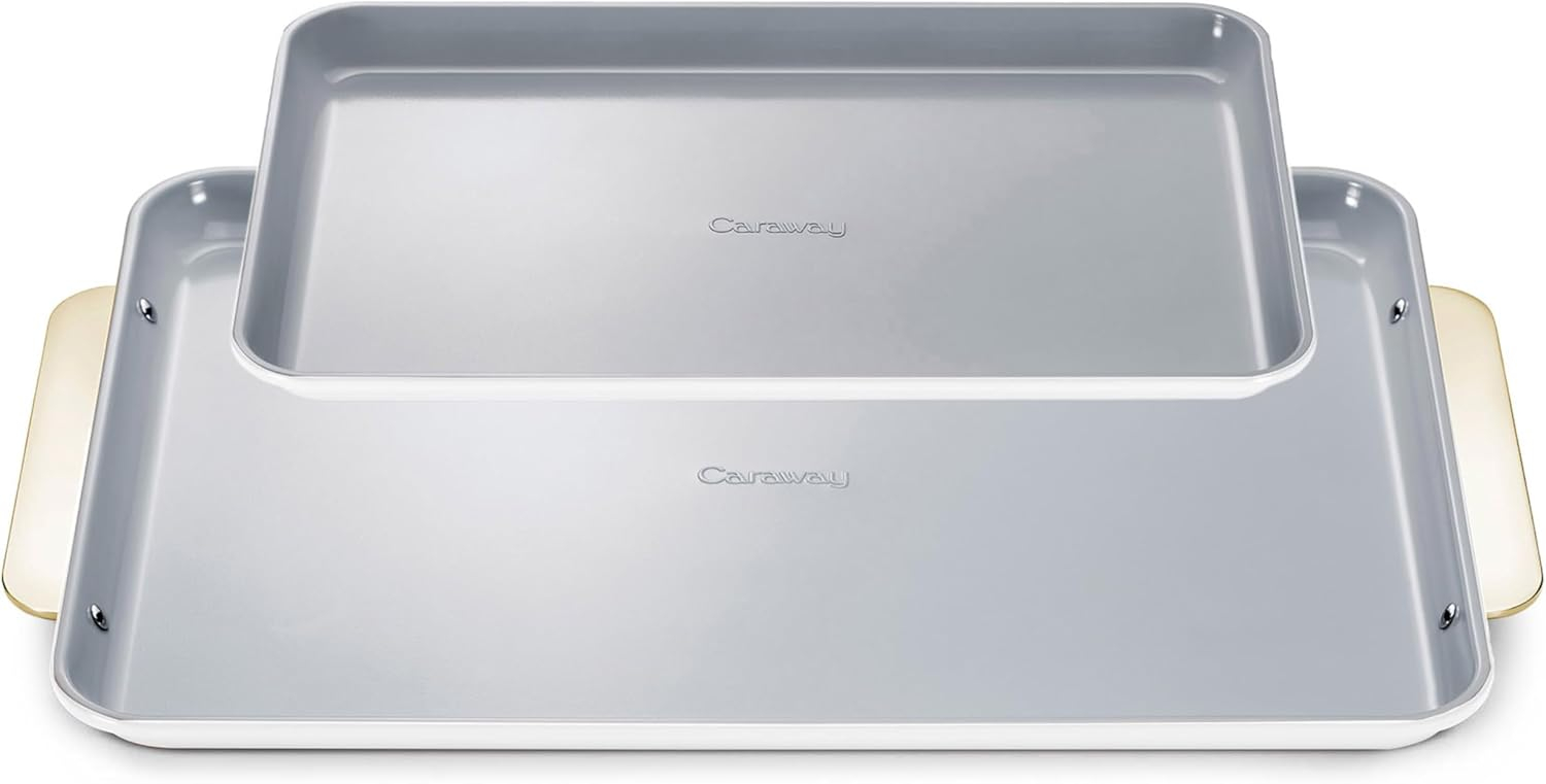Caraway Non-Stick Ceramic Baking Sheet Duo - Naturally Slick Ceramic Coating - Non-Toxic, PTFE & PFOA Free - 18 x 13" Large & 15 x 10" Medium - White