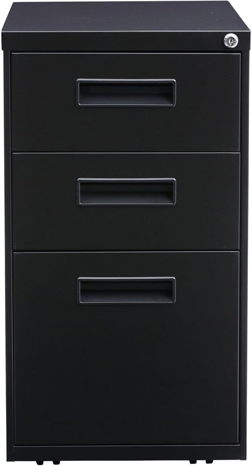 Alera PABBFBL 27.75 x 14.87 x 19.12 in. Three-Drawer Metal Pedestal File, Black