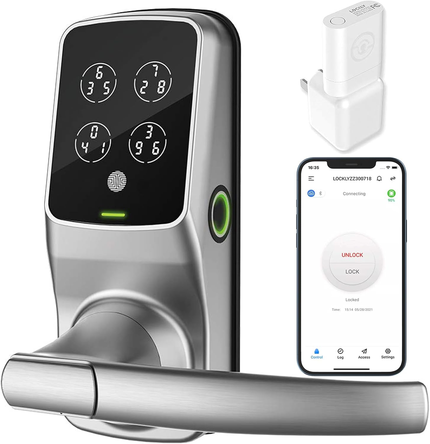 Lockly Secure Pro Latch Wi-Fi Smart Locks Satin Nickel Smart Lock Electronic Handle with Wifi Bluetooth and Fingerprint Touchscreen Keypad