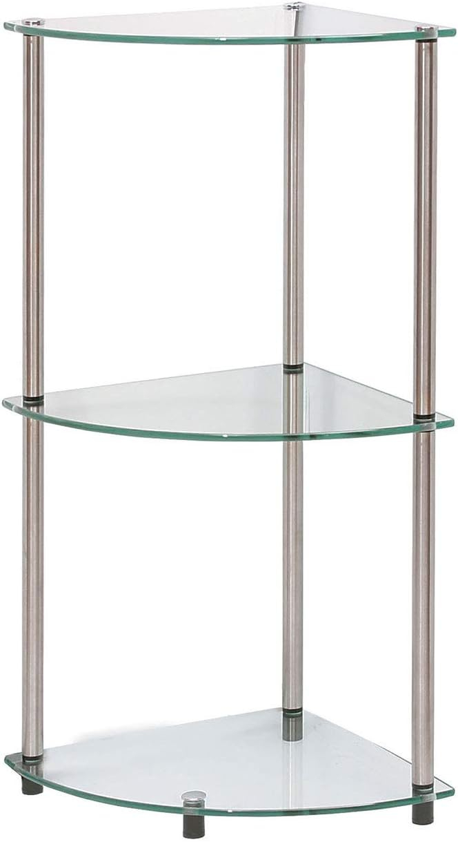 Convenience Concepts Designs2Go Classic Glass 3 Tier Corner Shelf, Multiple Finishes