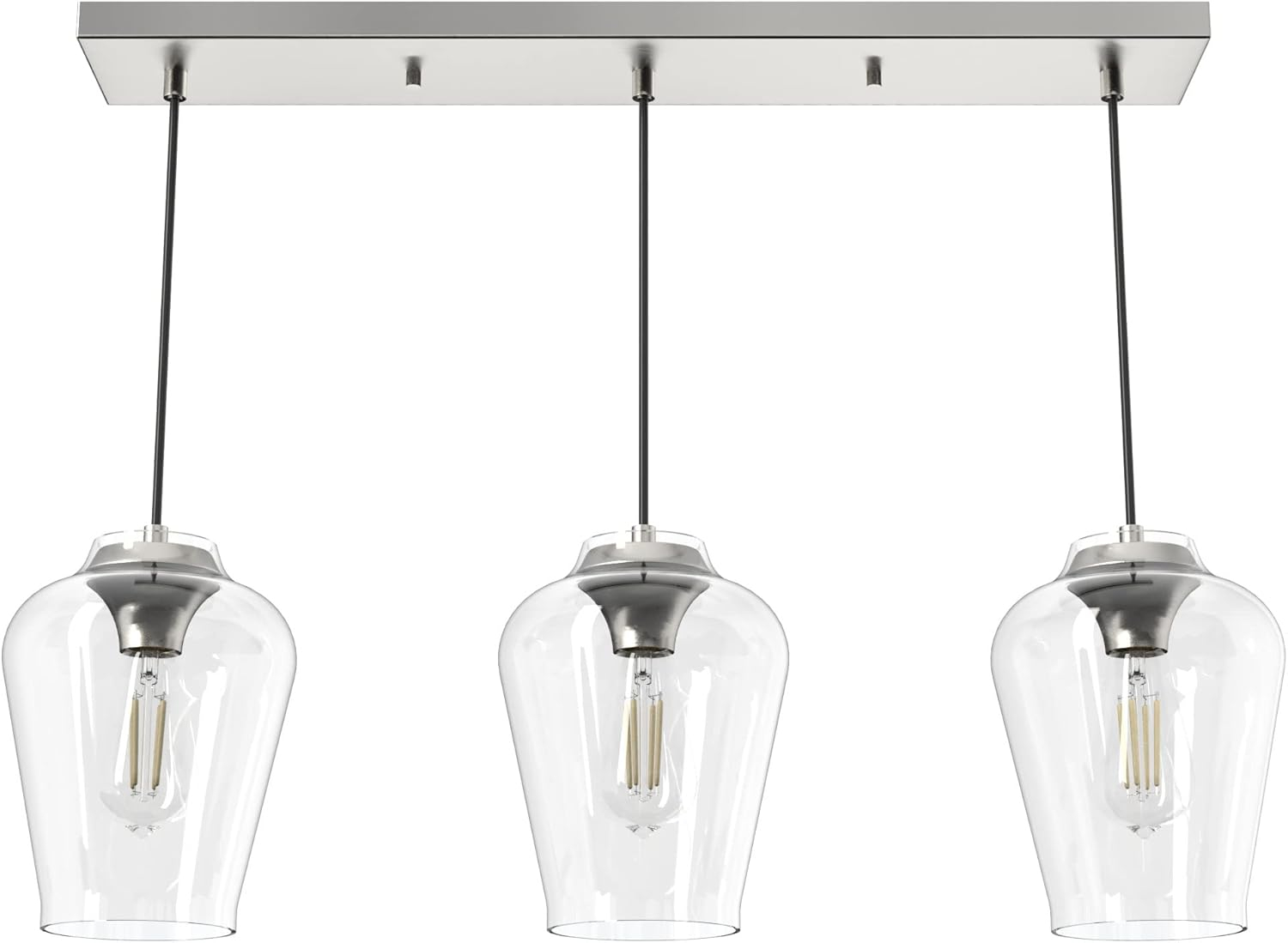 Brushed Nickel 3-Light Linear Cluster with Clear Glass Shades