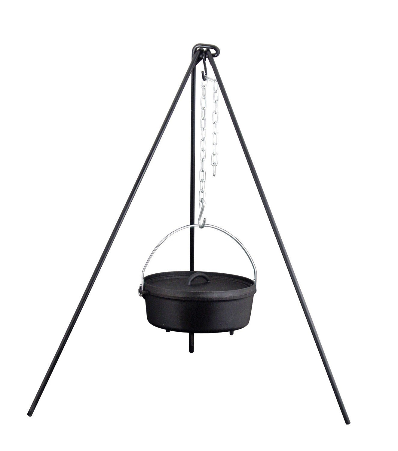 Heavy-Duty Black Cast Iron Dutch Oven Tripod with Adjustable Chain
