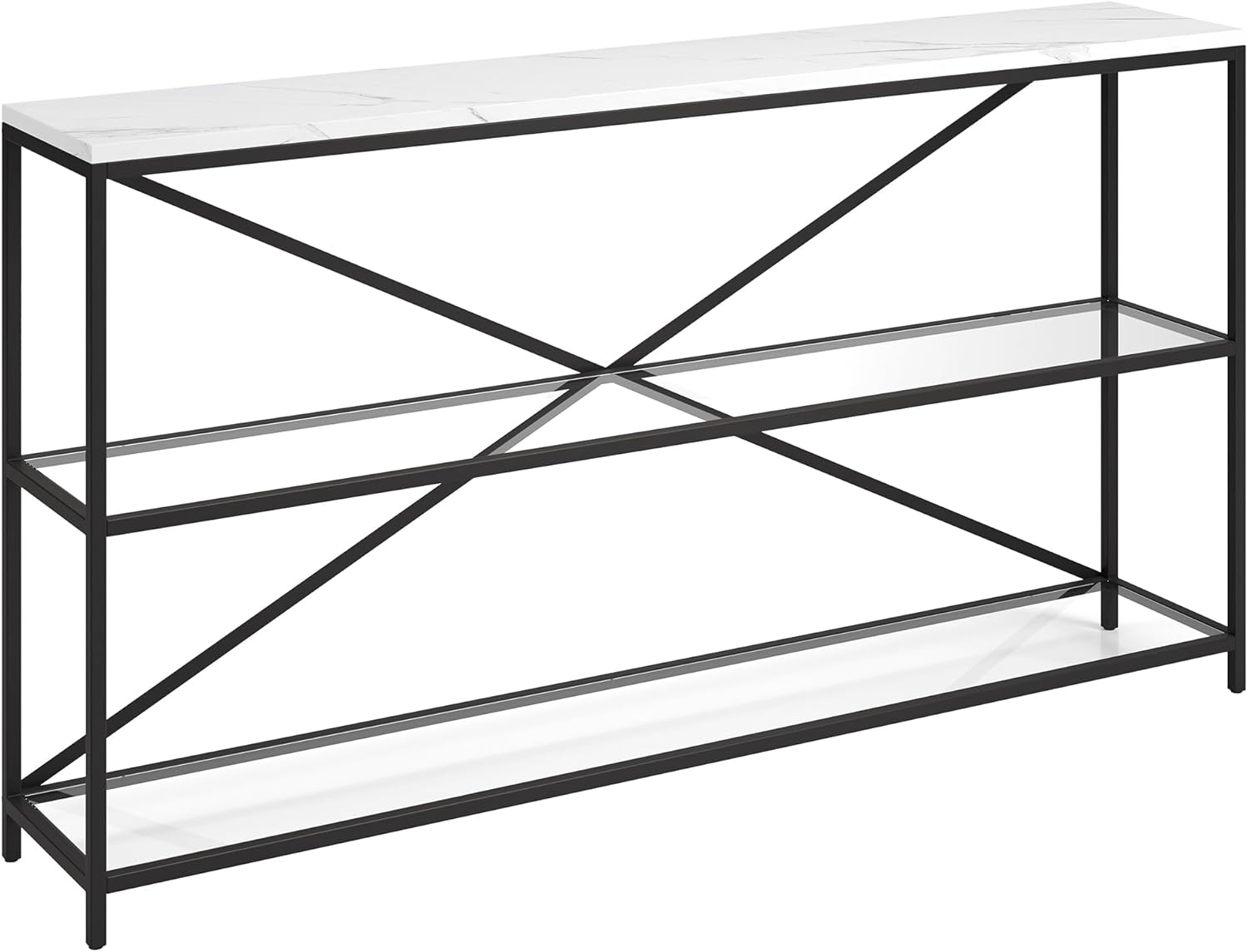 Evelyn&Zoe Fionn 55" Wide Rectangular Console Table with Faux Marble Top, Blackened Bronze