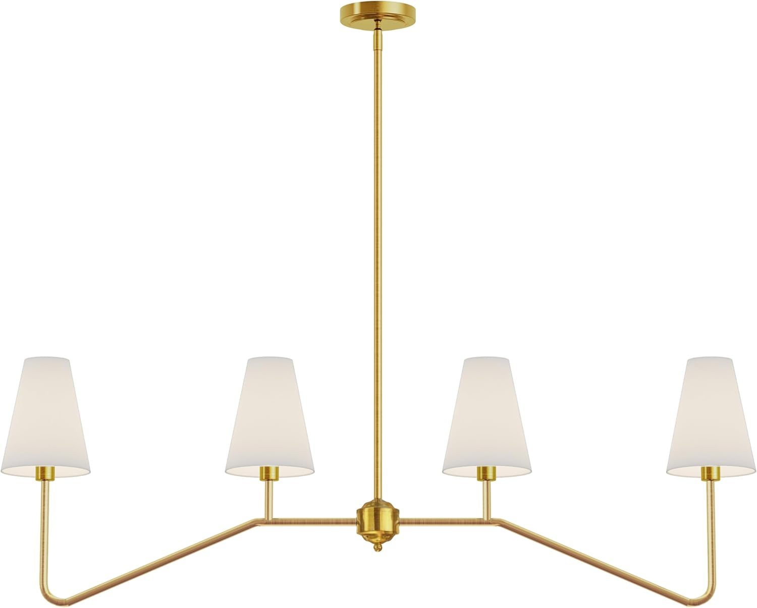 Brightever 4-Light Gold Linear Chandelier, Kicthen Island Light Fixture for Dining Room Over Table, Modern Pendant Lighting with White Fabric Shades for Pool Table, E12 Base (Bulb not Included)