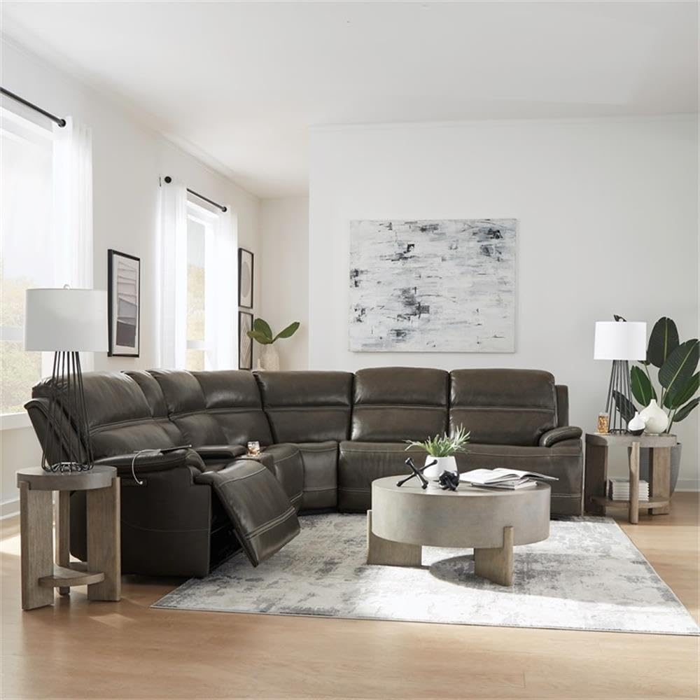 Liberty Furniture Bentley 6-Piece Leather Sectional in Graphite Gray