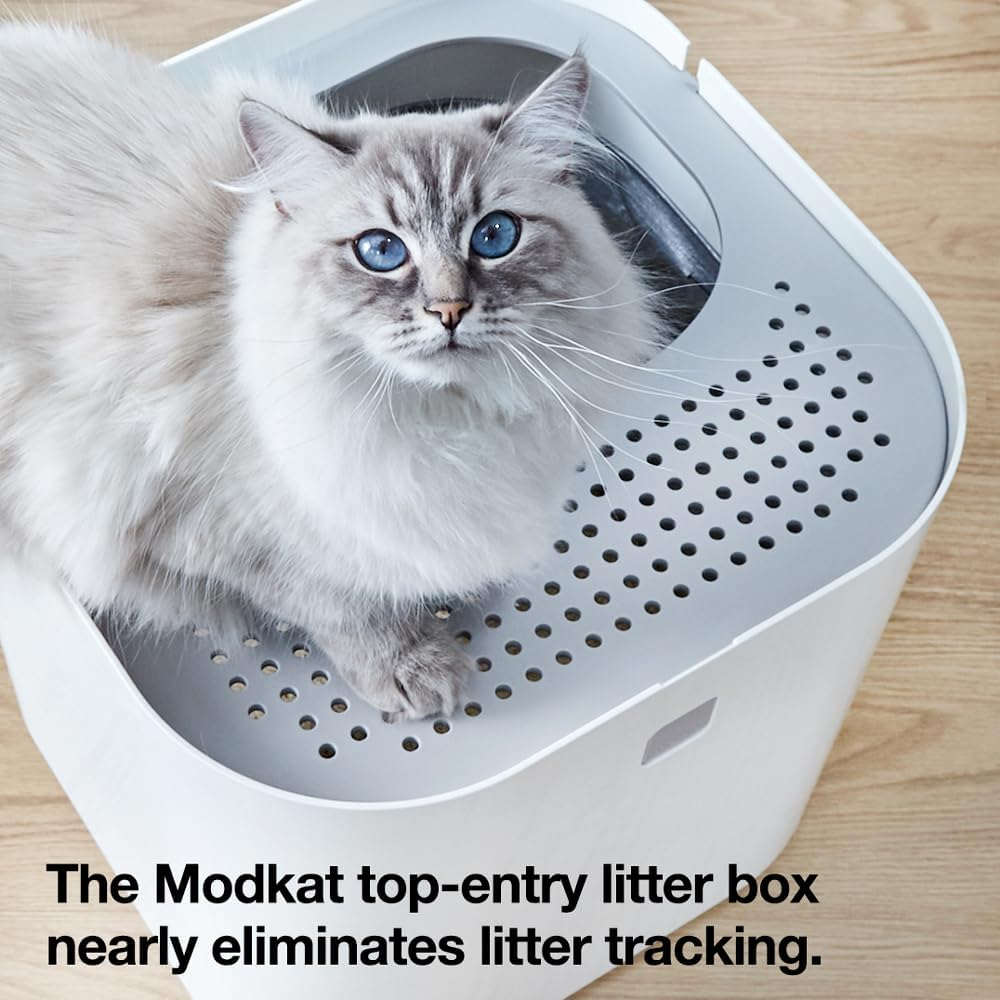 Litter Box, Pet Box with Top-Entry, Litter Box with Includes Scoop and Liner for Living Room, Pet Store, Bedroom, White