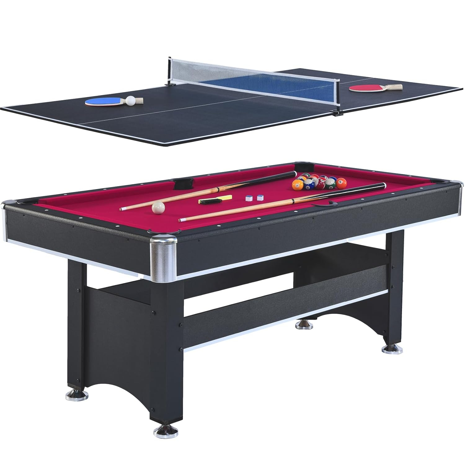 6-Foot Pool Table with Table Tennis Top, Multi Game Table, Billiard Table with Table Tennis Conversion Top