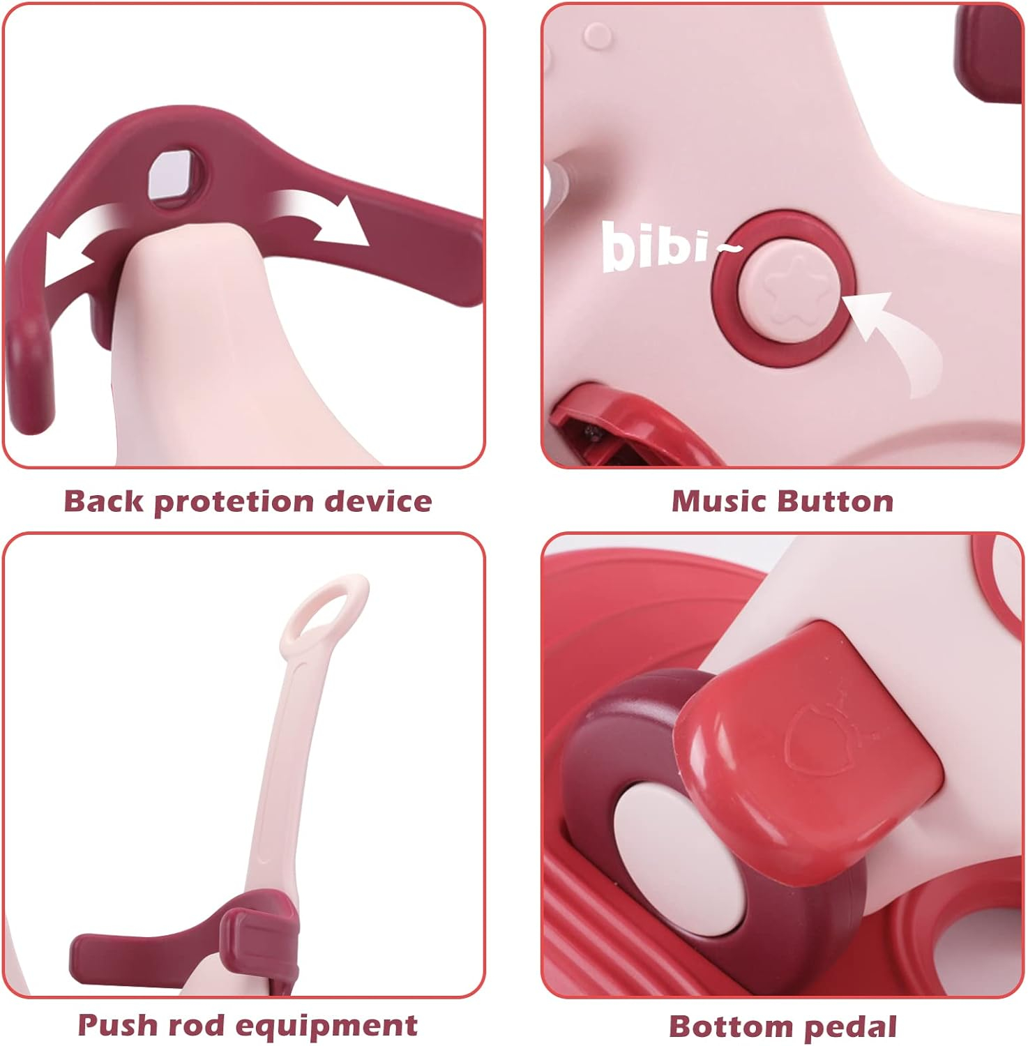 4 in 1 Rocking Horse for Toddlers 1-3 Years Old, Baby Rocking Toy Fun Birthday Gift for 1+ Girls, Ride on Toy with Detachable Balance Board and Footrest，Balance Bike with Push Handle，Pink